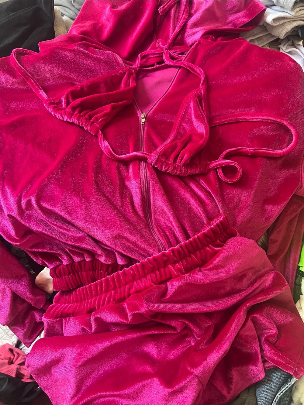Velvet 3 piece Loungewear Set in Fuchsia